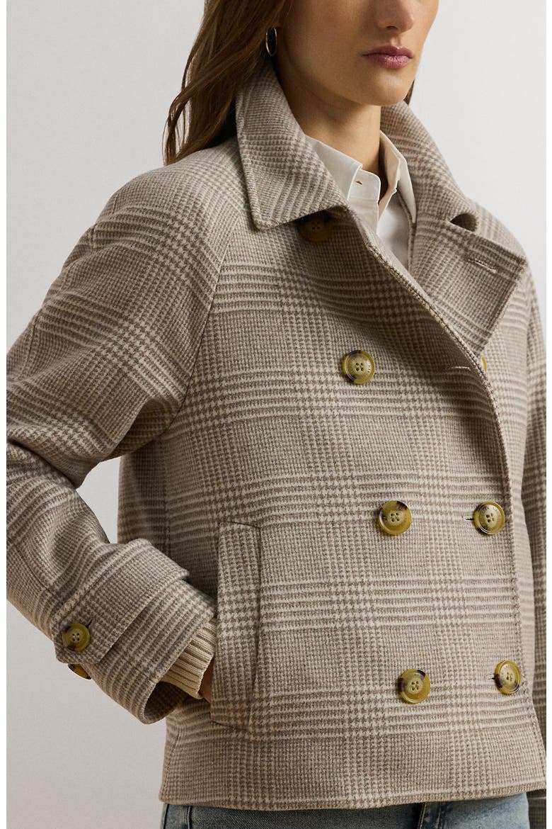Double Breasted Wool Blend Crop Coat, Alternate, color, CAMEL/ CREAM