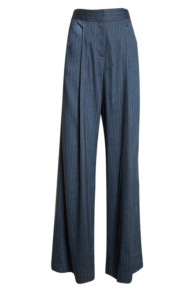 Rimini Pinstripe Linen Blend Wide Leg Pants, Alternate, color, BLUE DOVE