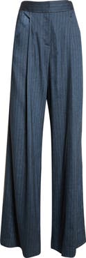 Veronica Beard Rimini Pinstripe Linen Blend Wide Leg Pants