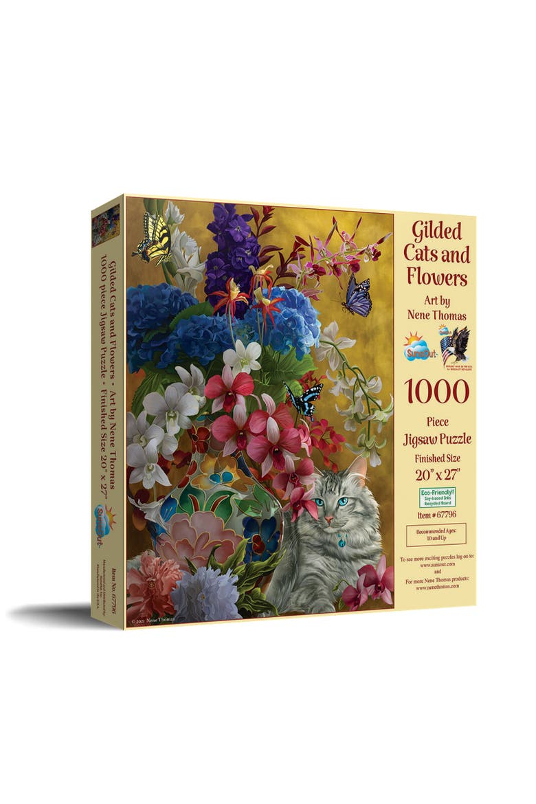 Gilded Cats And Flowers 1000 piece Jigsaw Puzzle for Adults, Main, color, Multicolor