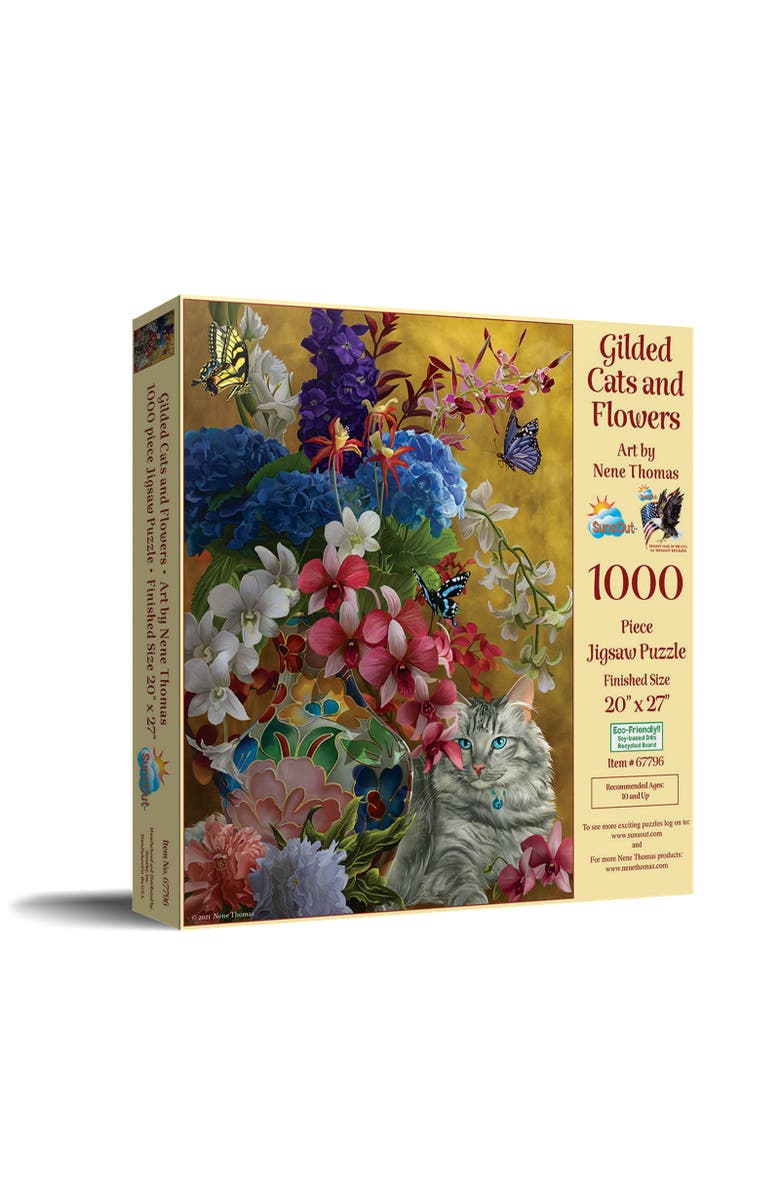 Sunsout Gilded Cats And Flowers 1000 piece Jigsaw Puzzle for Adults, Main, color, Multicolor