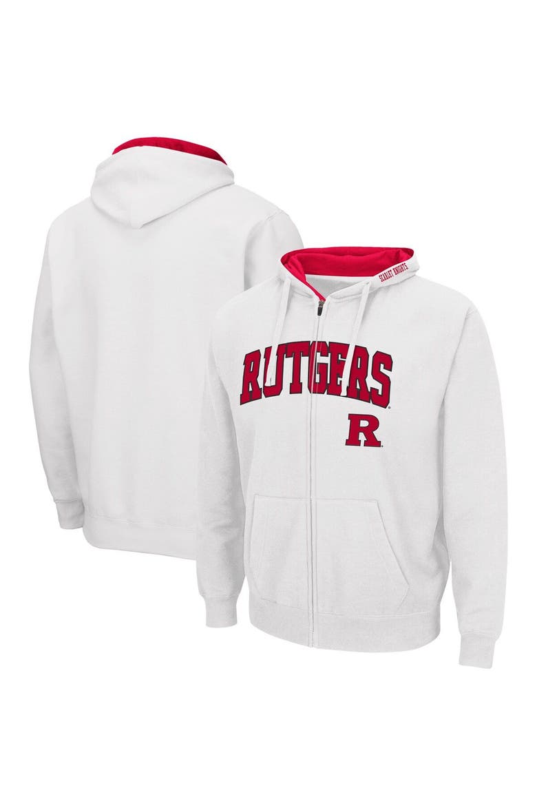 Men's Colosseum White Rutgers Scarlet Knights Arch & Logo 3.0 Full-Zip Hoodie, Main, color, White