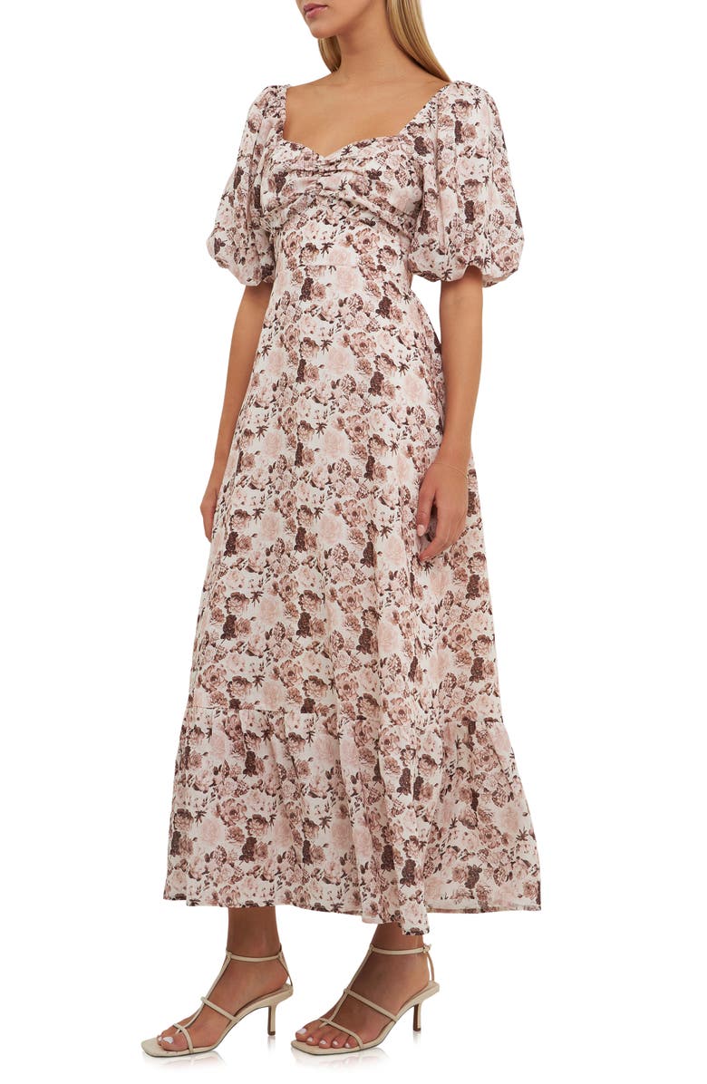 English Factory Floral Print Linen Blend Maxi Dress, Alternate, color, 