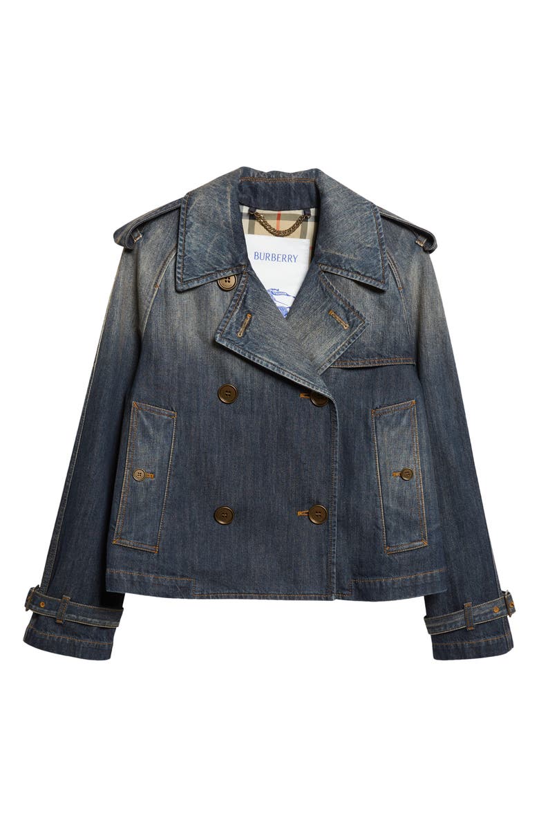 Burberry Mayfair Crop Denim Trench Jacket, Main, color, Mid Blue