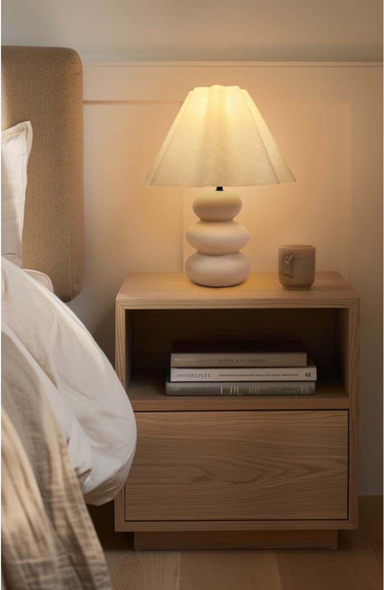 Brightech Kelsey 17.5" Modern Organic Shape LED Table Lamp with Ceramic Base and Wavy Cotton Fabric Shade, Alternate, color, Cream