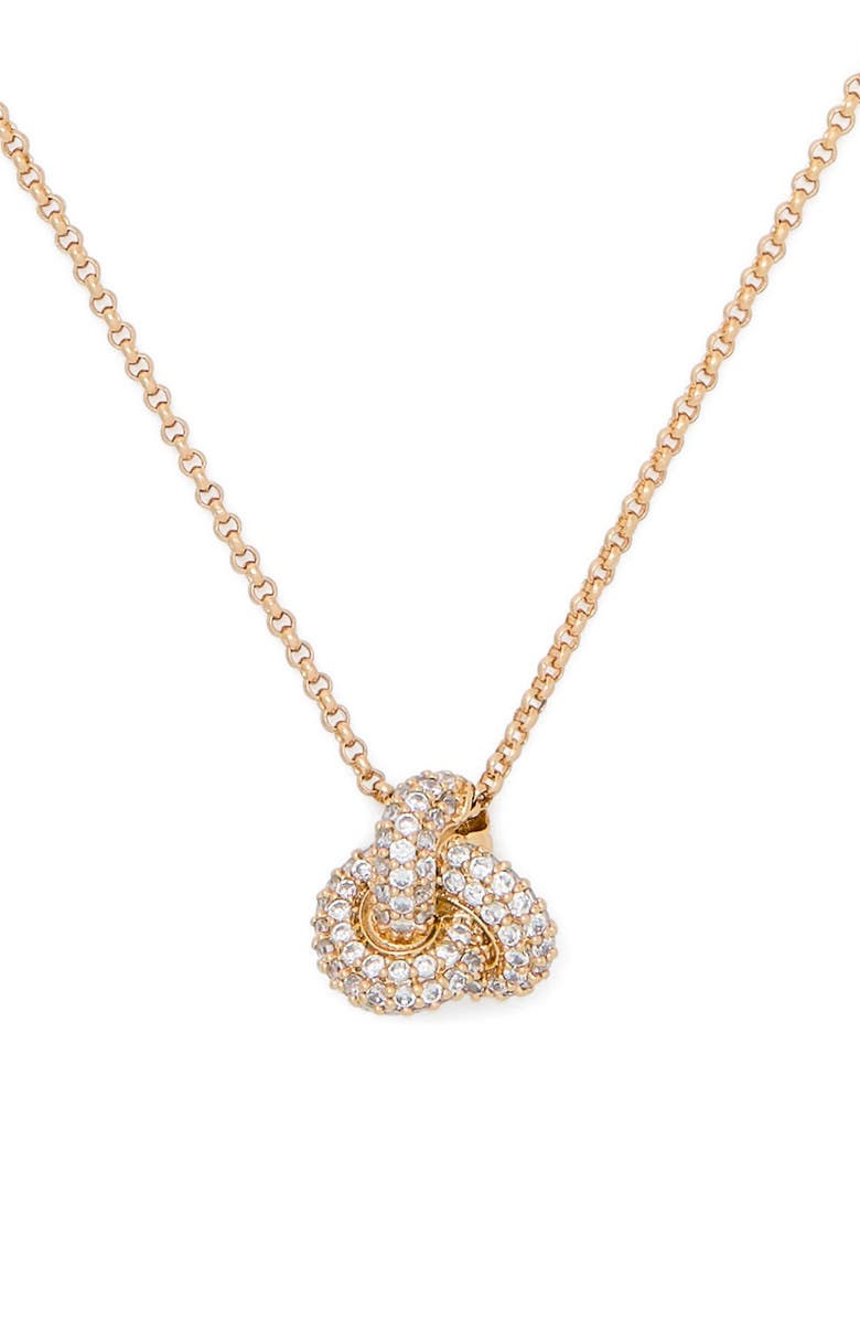 Kate Spade New York double knot pavé pendant necklace, Main, color, Clear/ Gold.