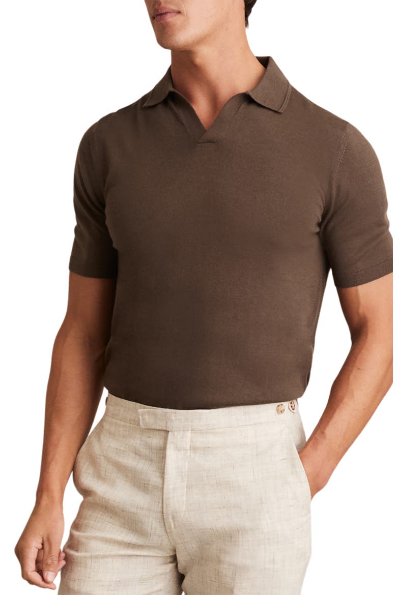 Duchie Johnny Collar Short Sleeve Wool Polo Sweater, Main, color, CHOCOLATE BROWN