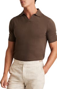 Reiss Duchie Johnny Collar Short Sleeve Wool Polo Sweater