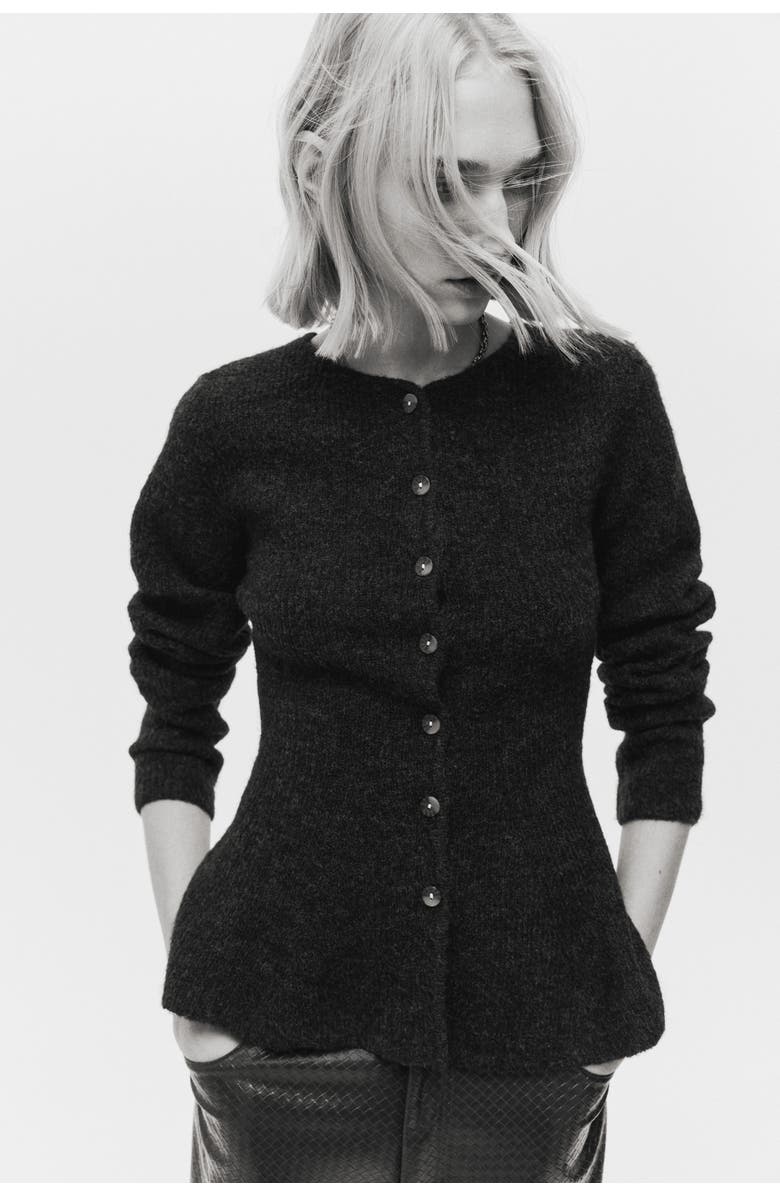 H&M Rib-knit Peplum Cardigan, Alternate, color, Dark Gray Melange