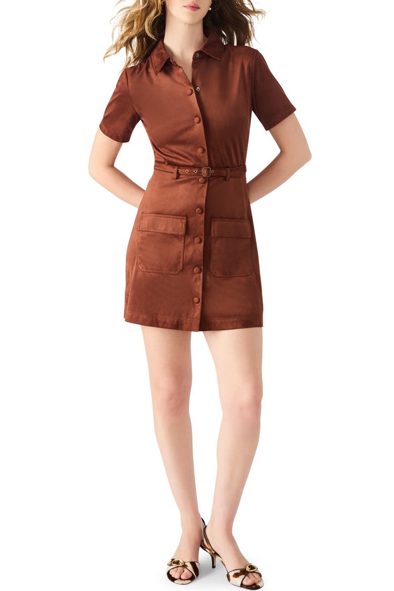 Joliana Faux Suede Mini Shirtdress, Main, color, DARK FIG