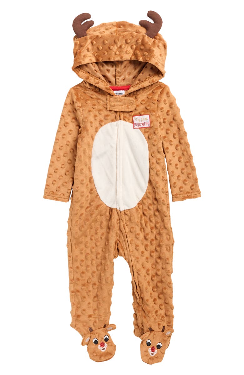 BABY STARTERS Kids' Plush Rudolph the Reindeer Hooded Coverall, Main, color, Brown
