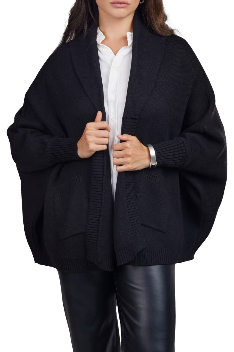 Shawl Rib Knit Cardigan, Main, color, BLACK