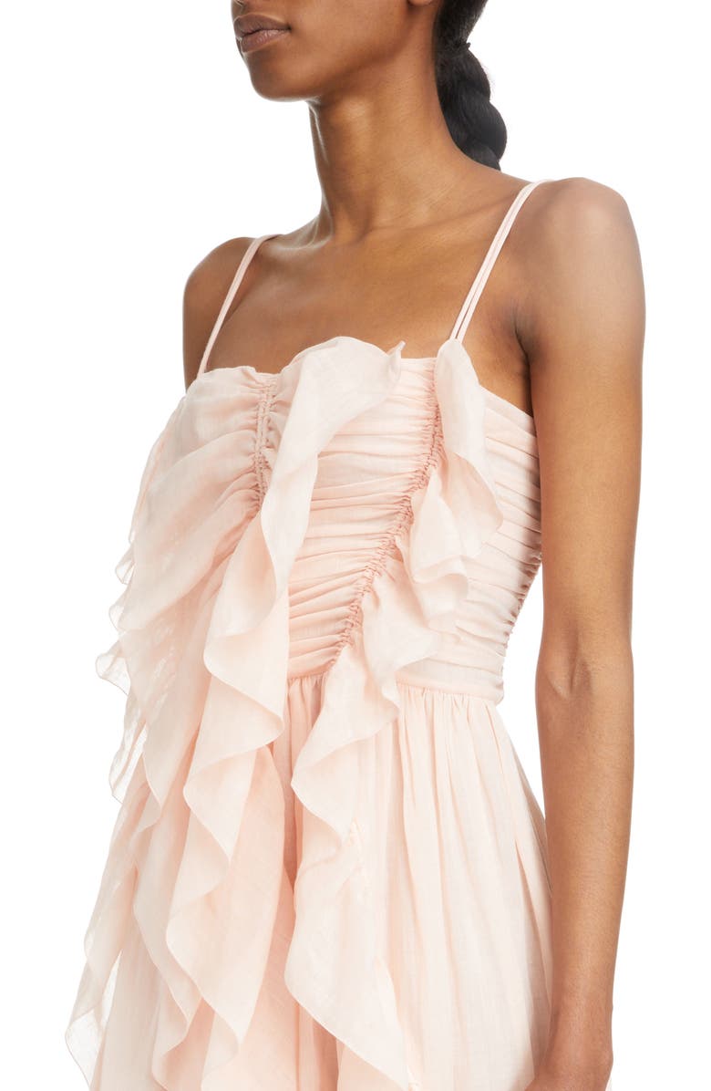 Chloé Ruched Ruffle Voile Midi Dress, Alternate, color,