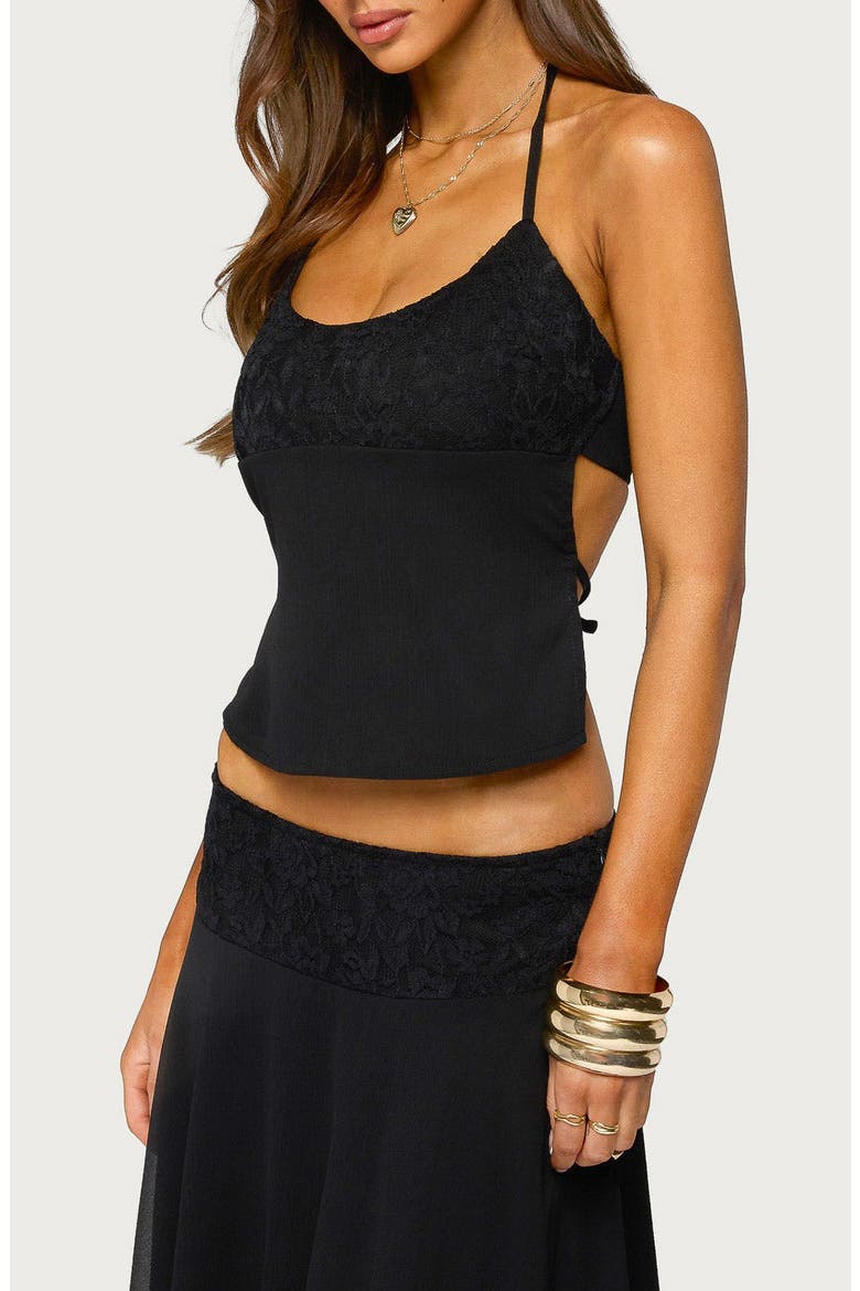 Evia Lace Halter Top, Alternate, color, BLACK