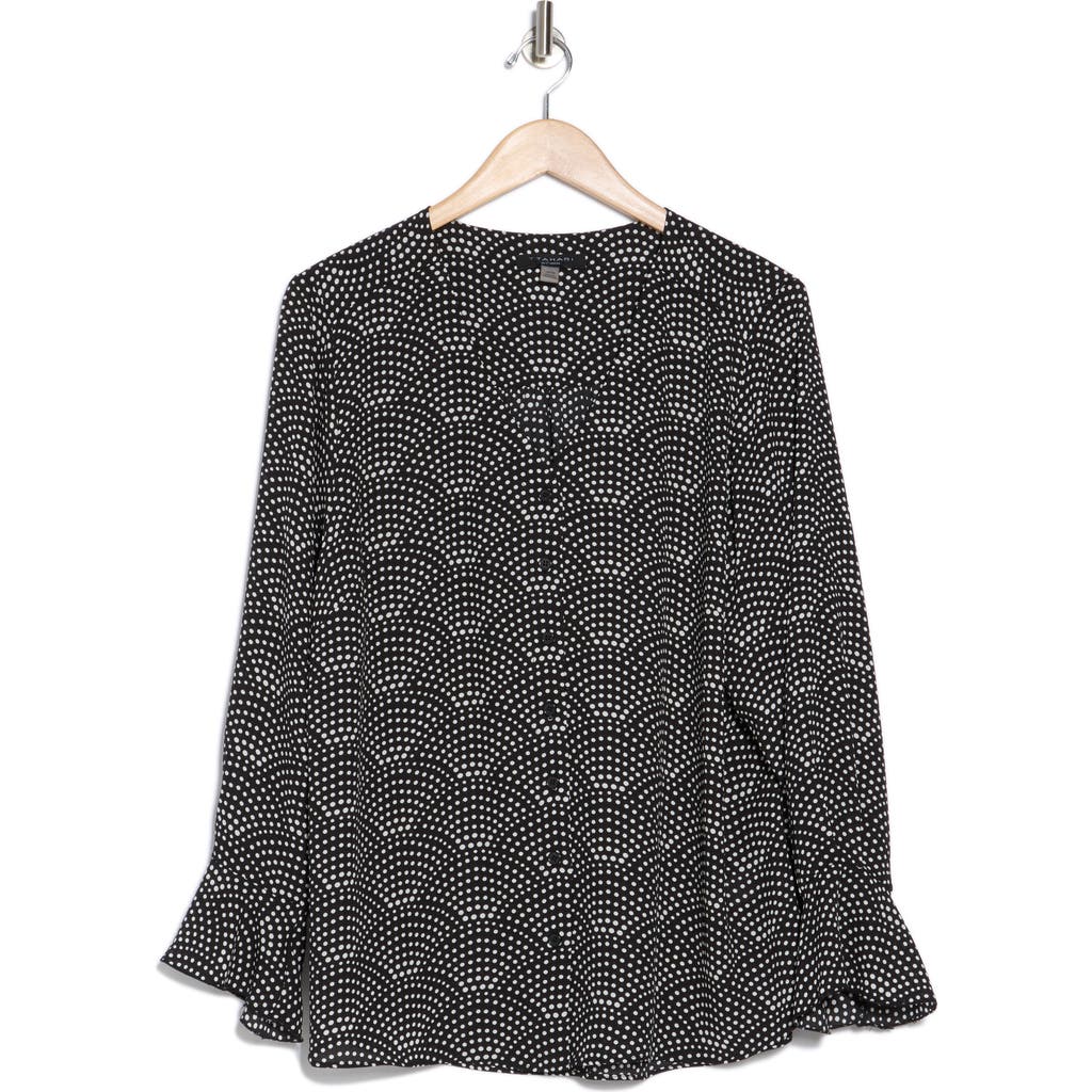 T Tahari Long Sleeve Button-up Top In Black Ivory Dot Print