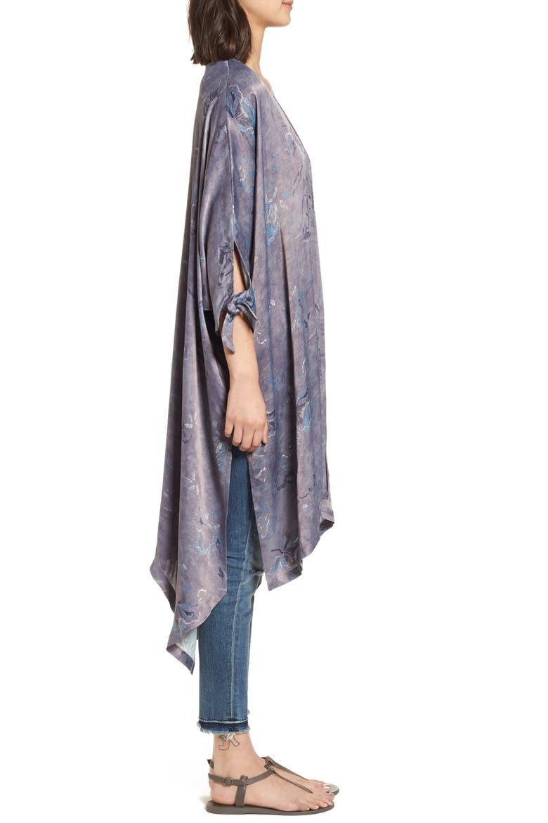 High/Low Kimono, Alternate, color, GREY SKETCHED PETALS
