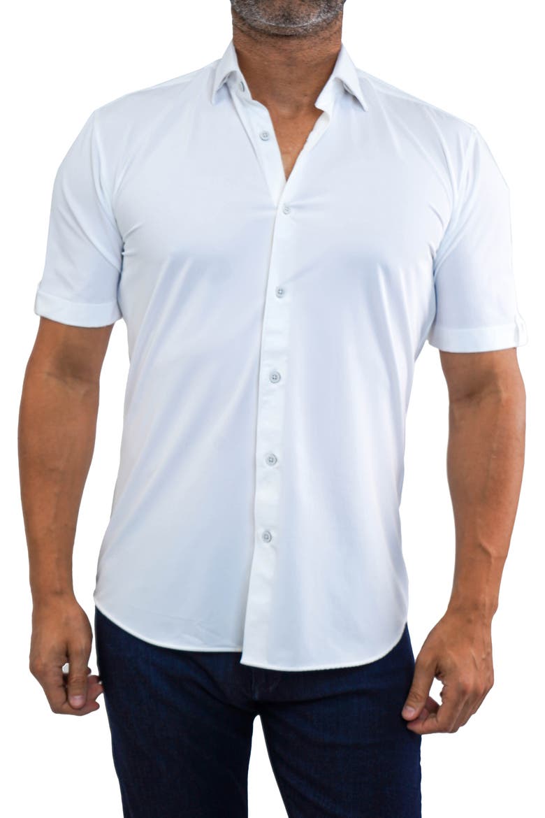 Galileo Stretchcore Short Sleeve Performance Button-Up Shirt, Main, color, WHITE