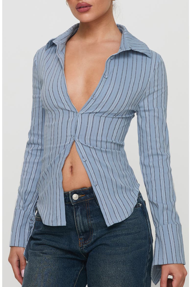 Madlin Stripe Long Sleeve Button-Up Shirt, Main, color, BLUE STRIPE