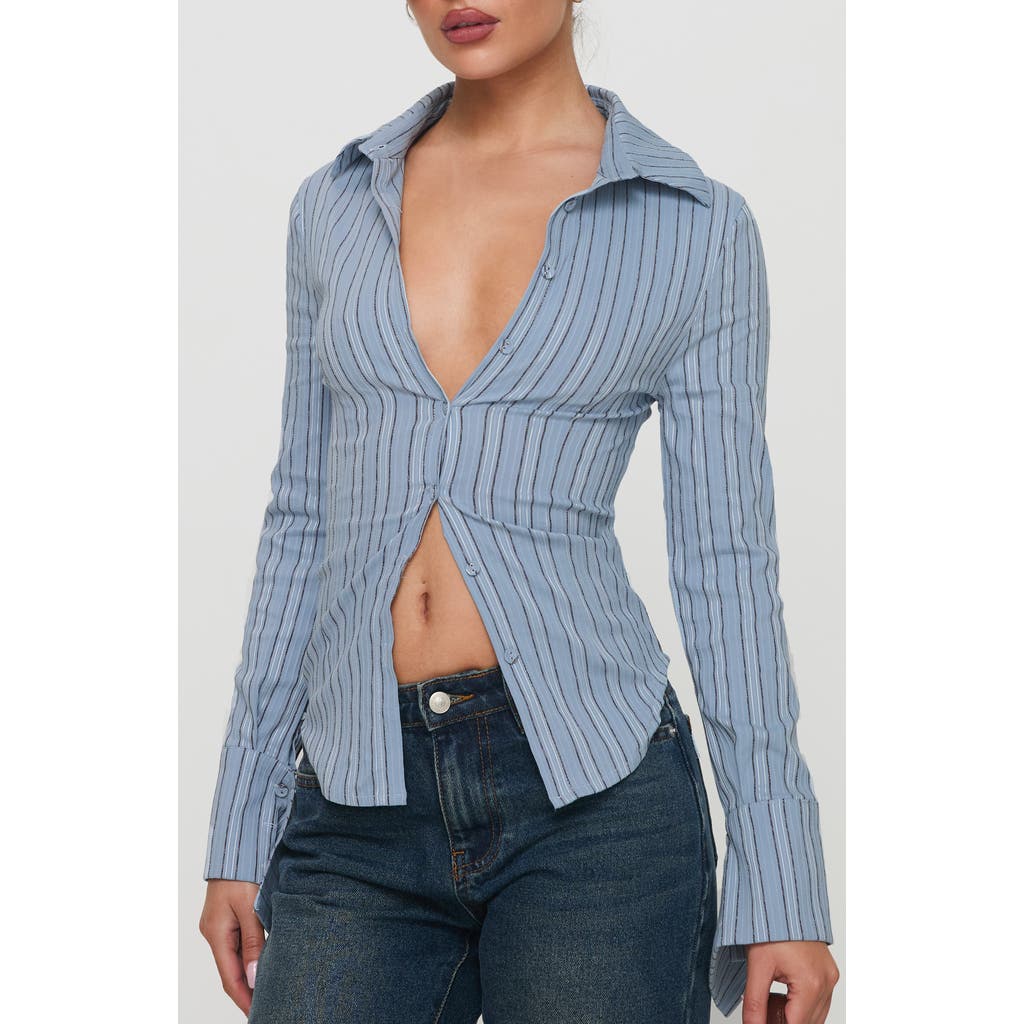 Princess Polly Madlin Stripe Long Sleeve Button-up Shirt In Blue