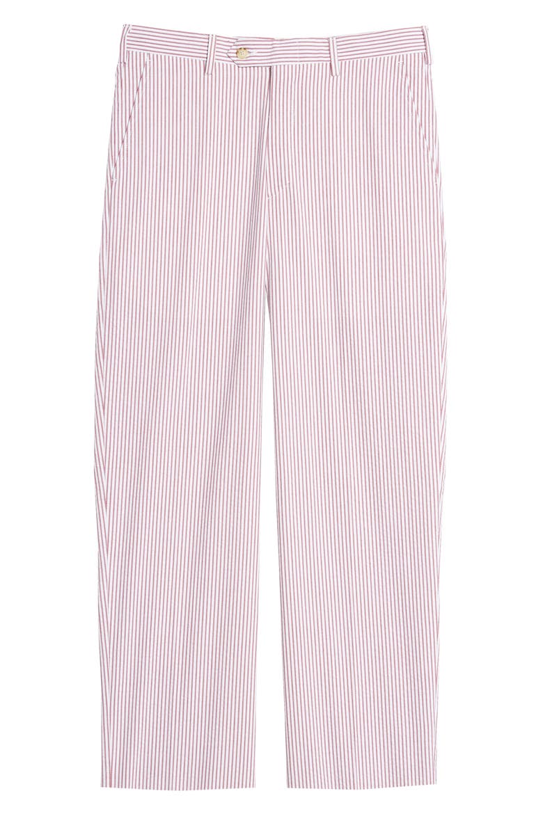 Flat Front Stripe Cotton Seersucker Pants, Alternate, color, GARNET