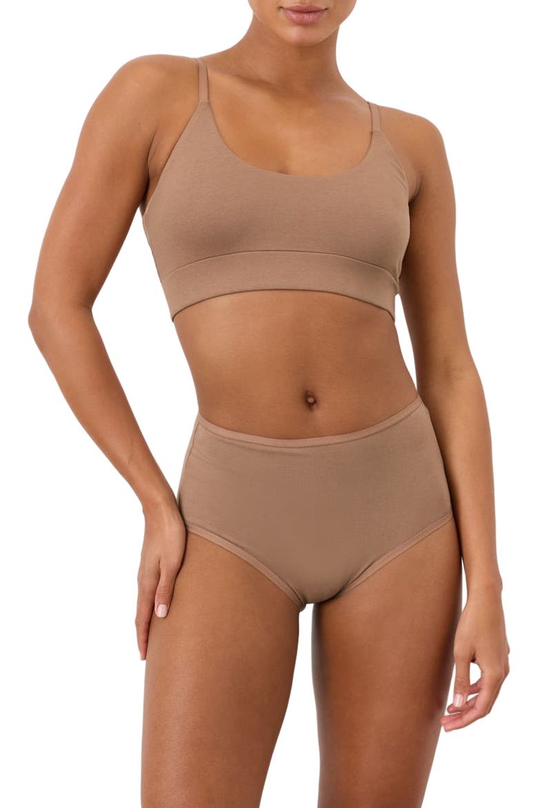 Everyday Strappy Scoop Bralette Made With Organic Cotton, Alternate, color, Driftwood Brown
