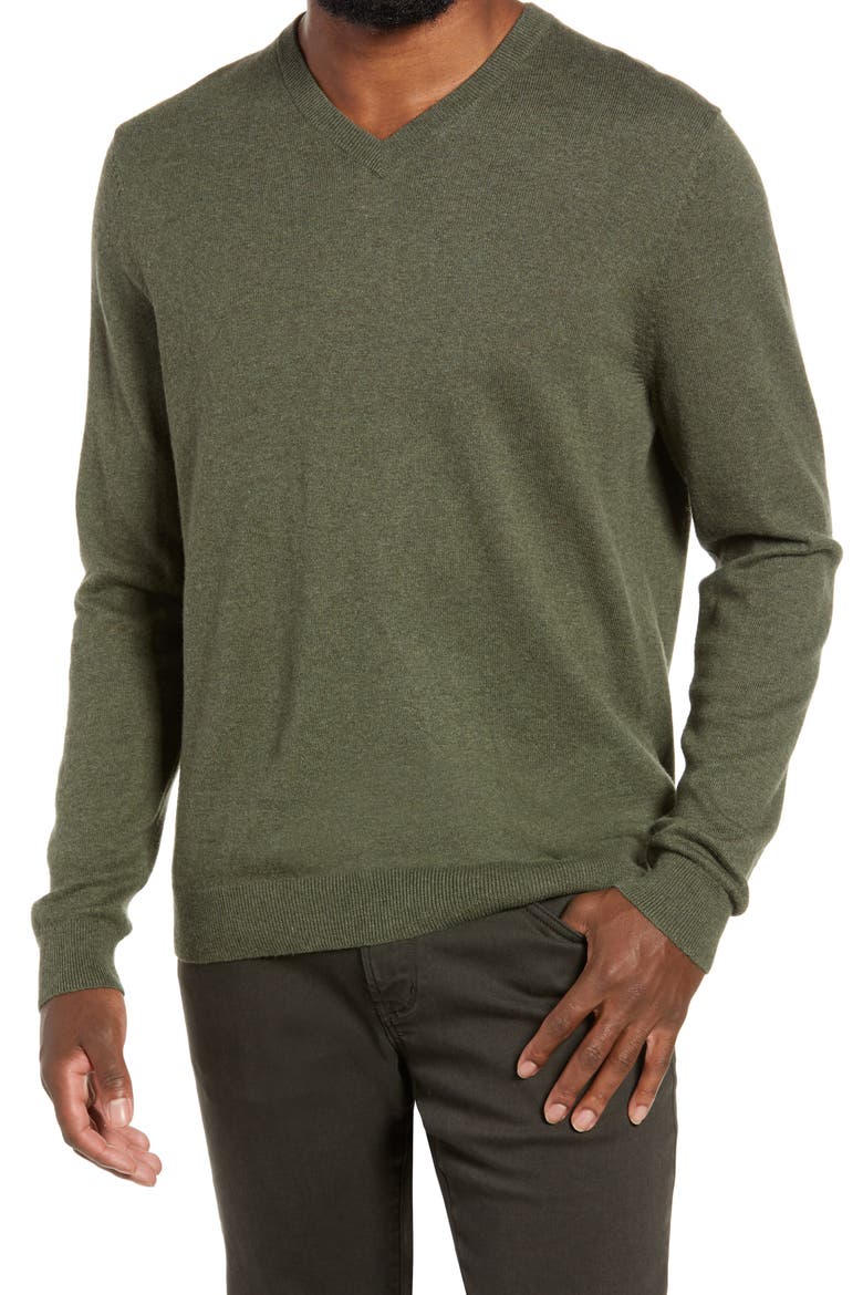 Men's Shop Cotton & Cashmere V-Neck Sweater, Main, color, GREEN ZEN HEATHER