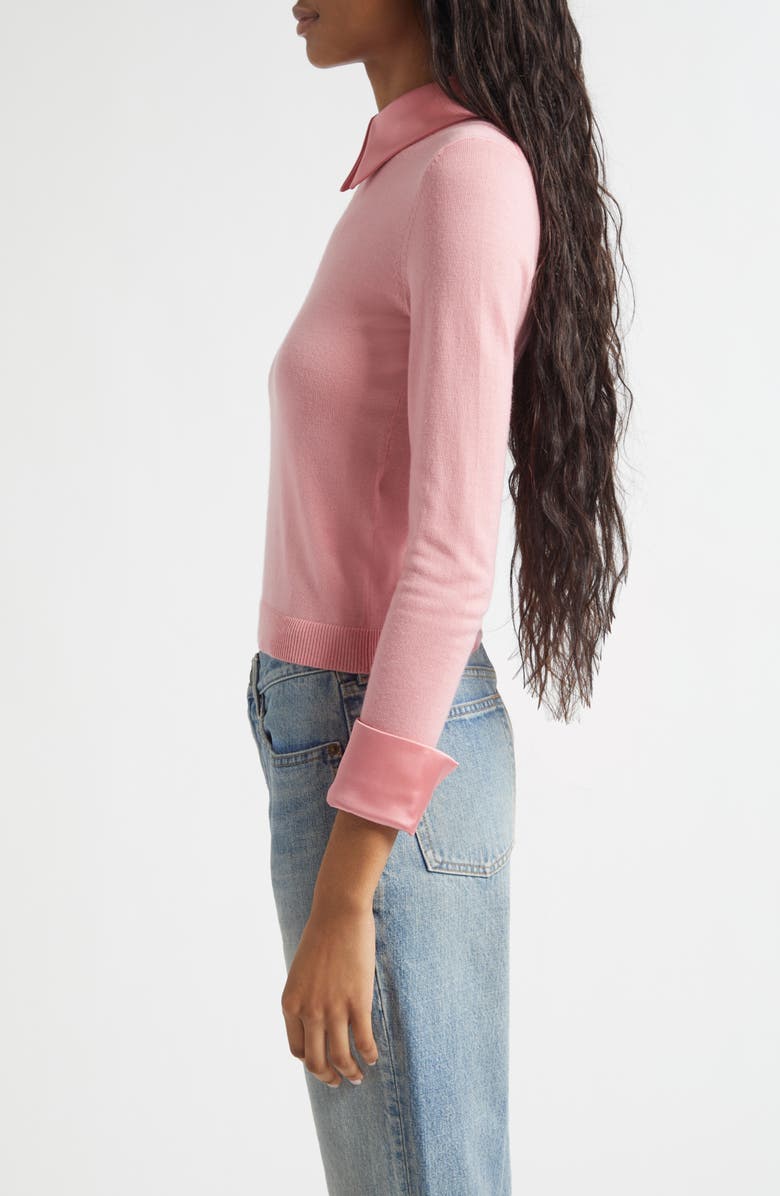 Alice + Olivia Porla Collared Mixed Media Silk Sweater, Alternate, color, Rose Tea