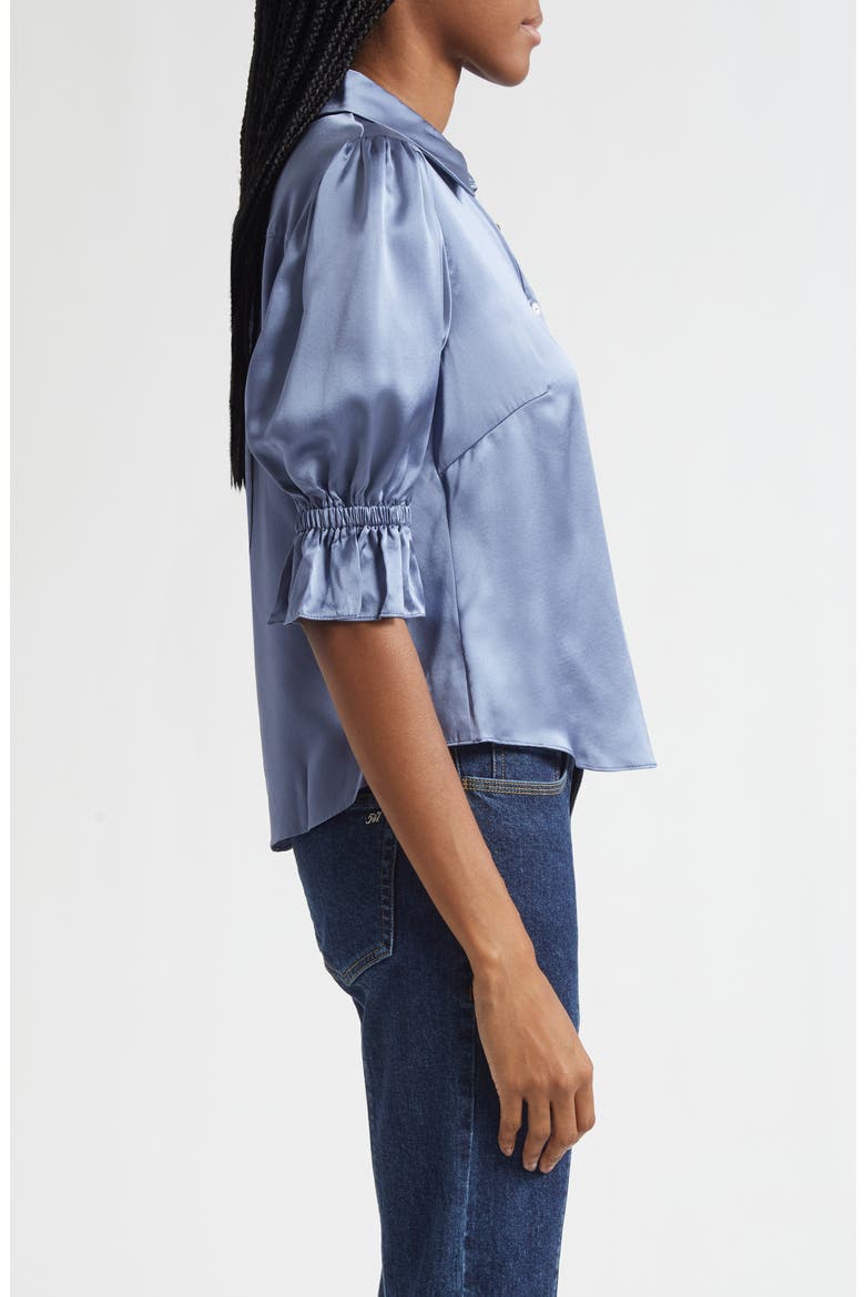 Fiona Ruffle Cuff Silk Button-Up Shirt, Alternate, color, IRIS SLATE