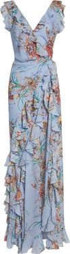 Etro Floral Ruffled Check Jacquard Gown