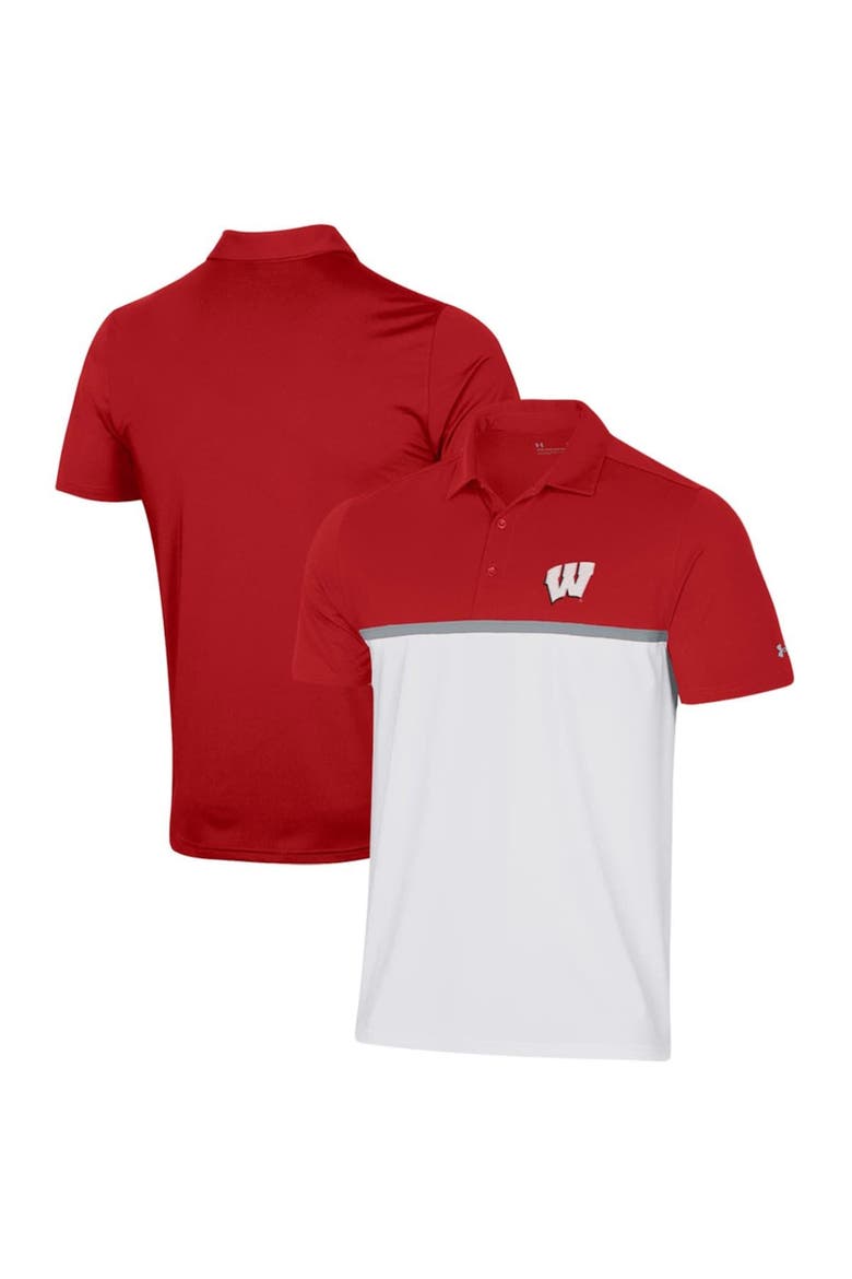 Men's Under Armour White/Red Wisconsin Badgers HeatGear Game Day Polo, Alternate, color, White