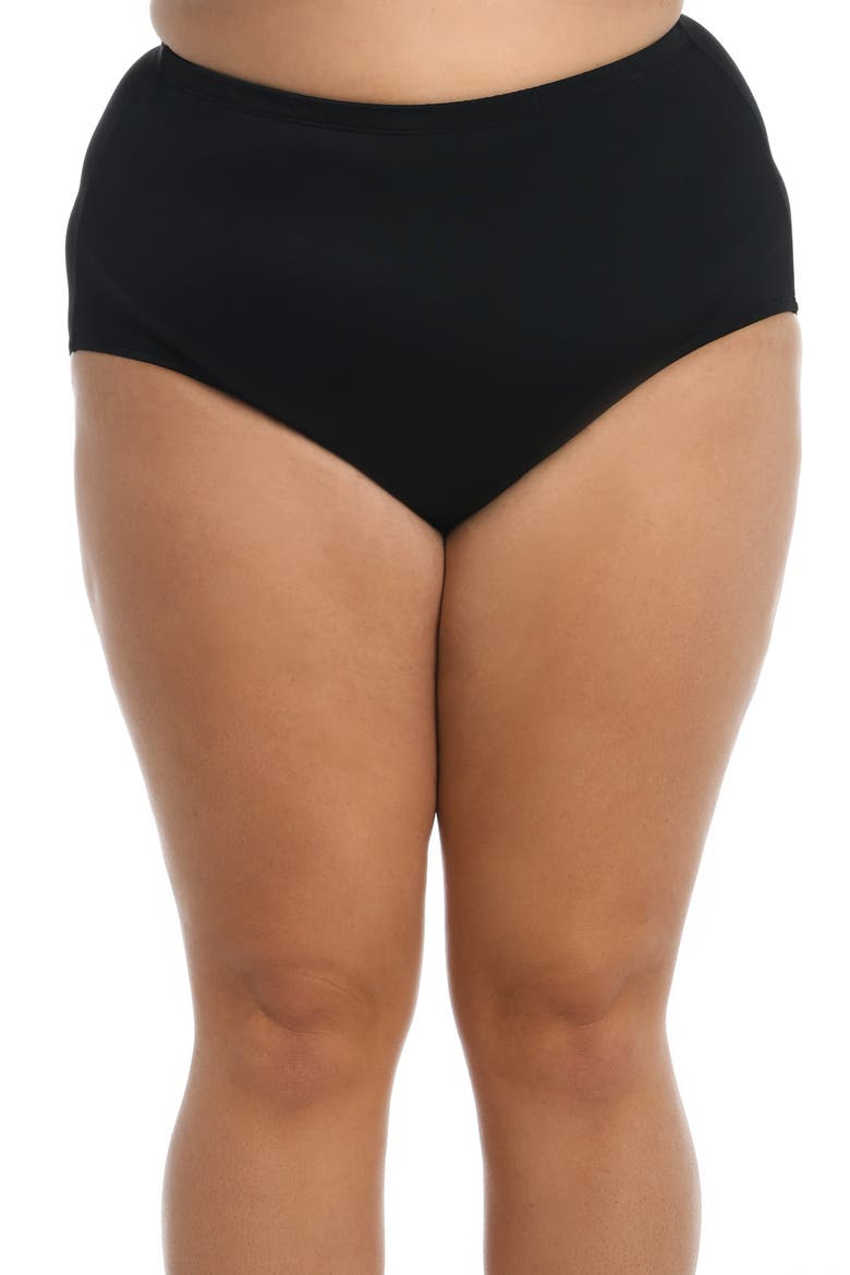 Full Coverage High Waist Swim Briefs, Main, color, BLACK