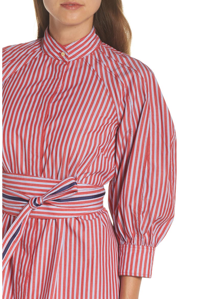 Stripe Tie Waist Shirtdress, Alternate, color, RED- WHITE STRIPE