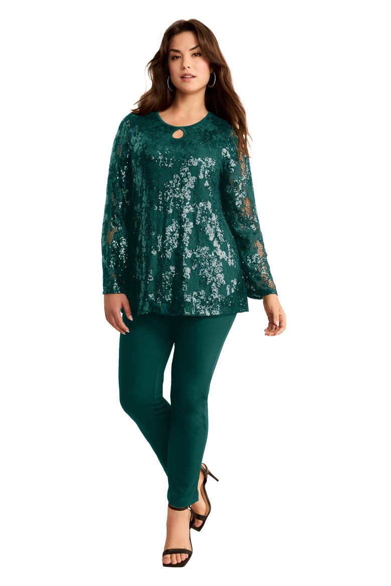 Sequin Keyhole Blouse, Main, color, EMERALD GREEN