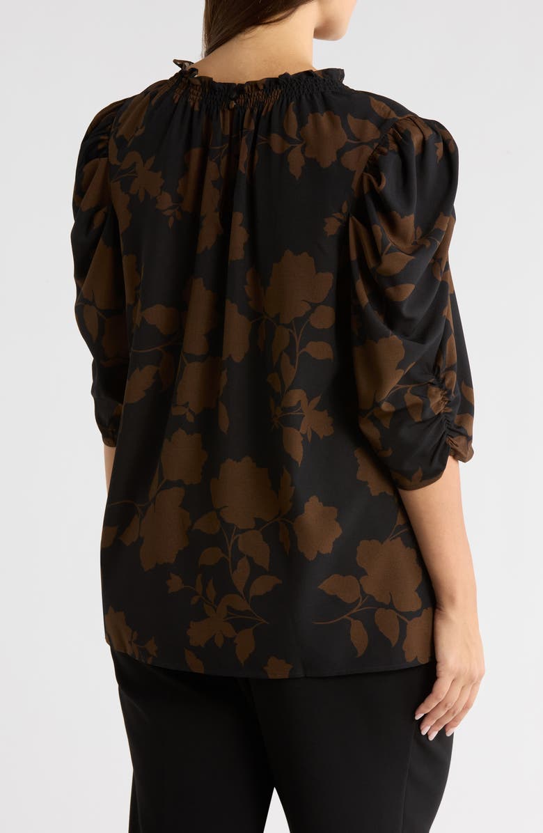 SUGARLIPS Floral Puff Sleeve Top, Alternate, color, Brown-Black