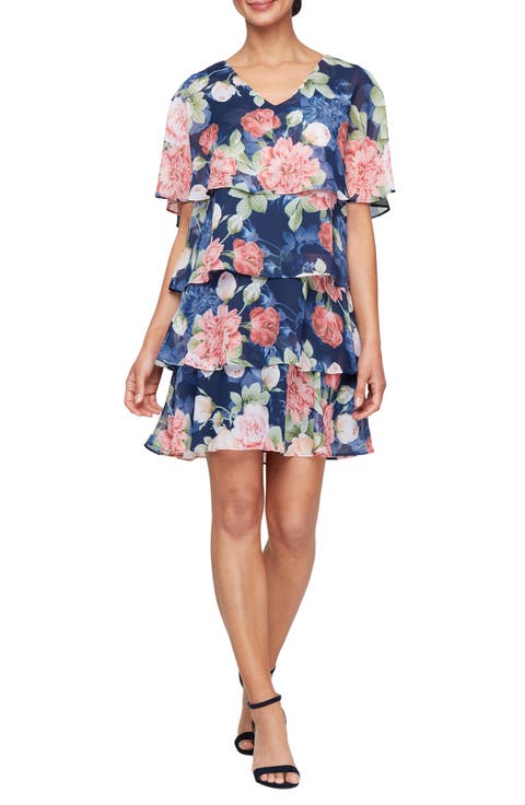 Floral Flutter Sleeve Tiered Minidress
