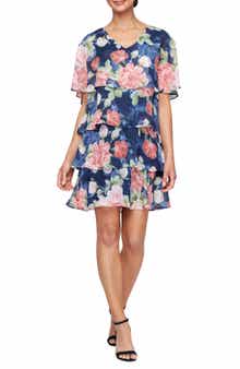 SL FASHIONS Floral Flutter Sleeve Tiered Minidress