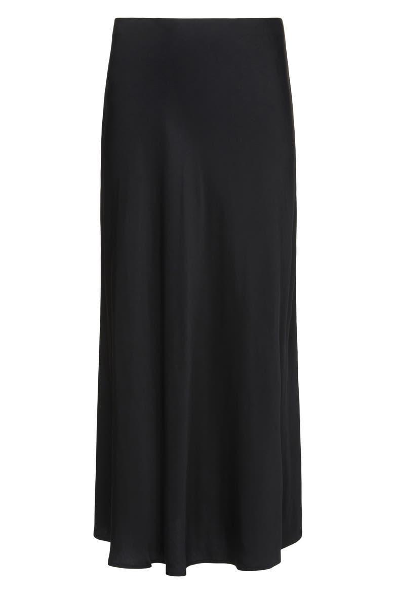 Clarisa Bias Cut Satin Skirt, Alternate, color, BLACK