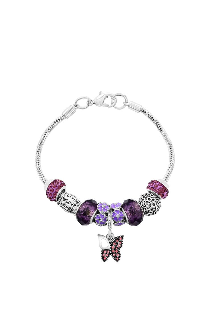 Purple Crystal Butterfly Charm Bracelet, Main, color, Purple