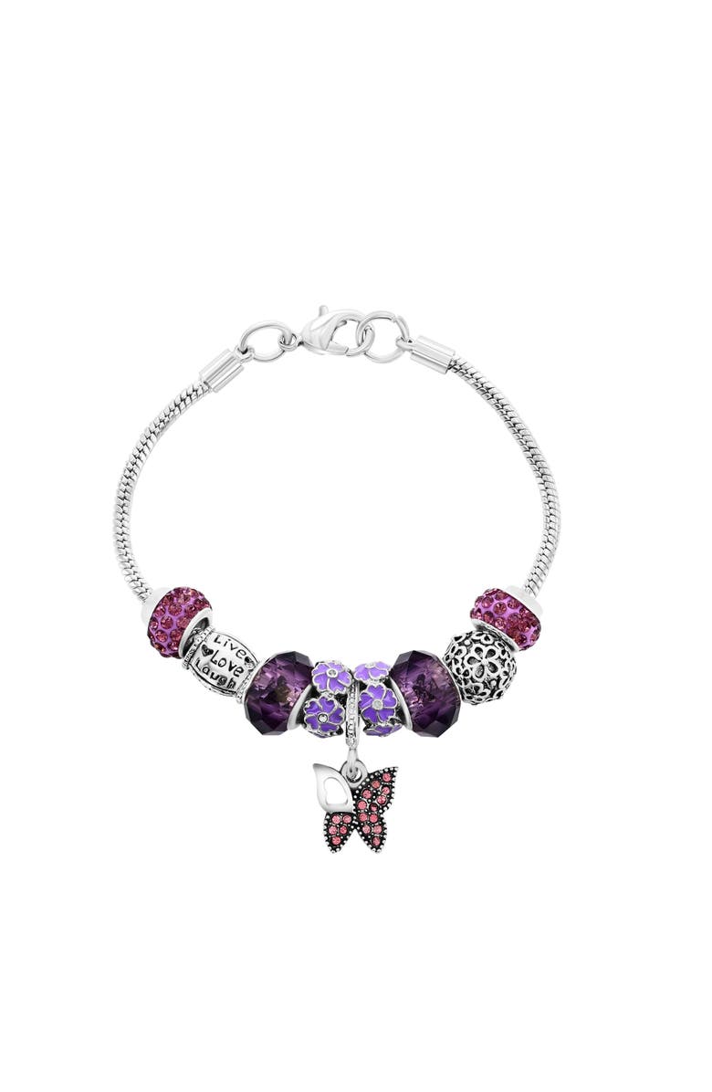 Donatello Gian Purple Crystal Butterfly Charm Bracelet, Main, color, Purple