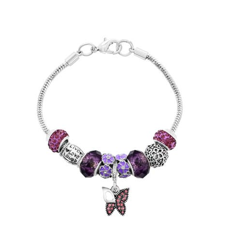 Purple Crystal Butterfly Charm Bracelet