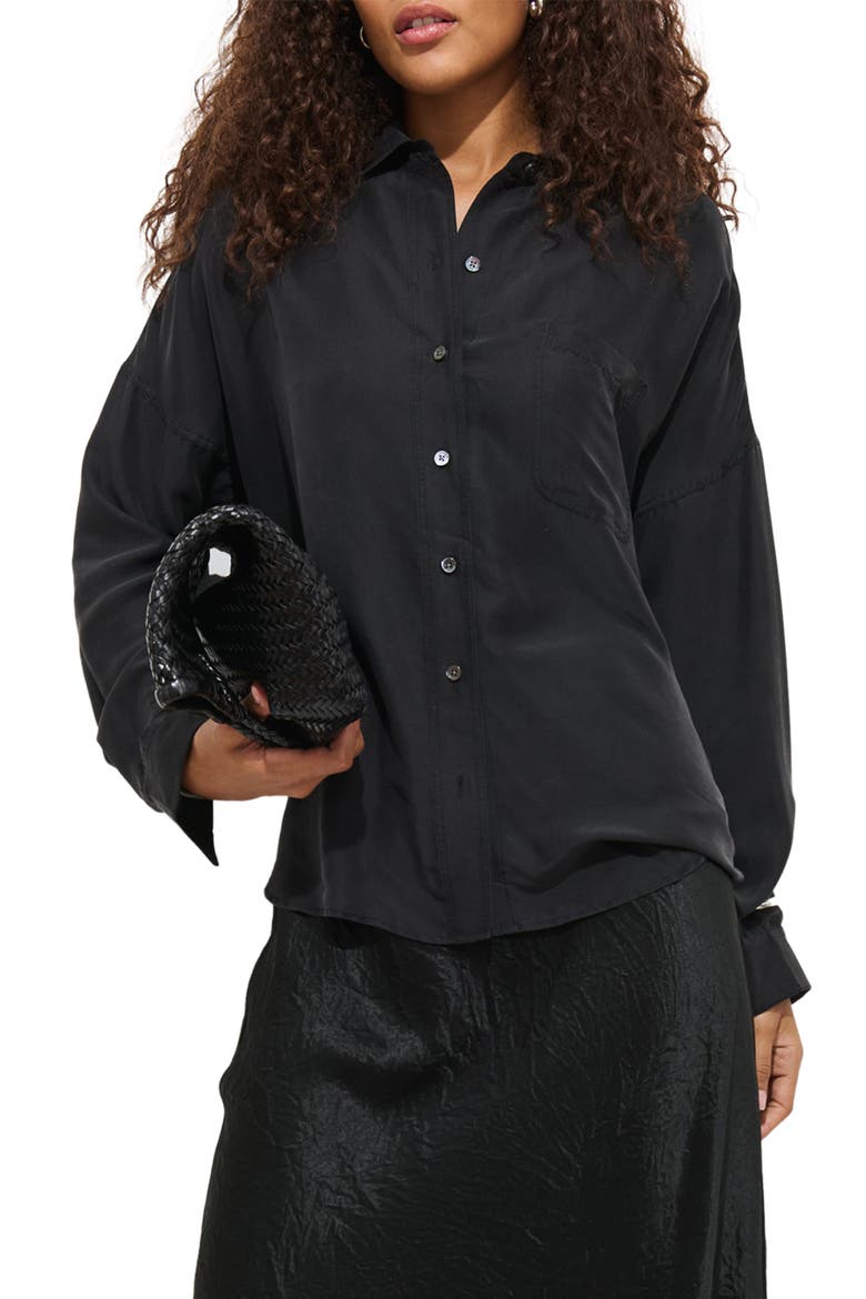 Jo Silk Pocket Shirt, Main, color, BLACK