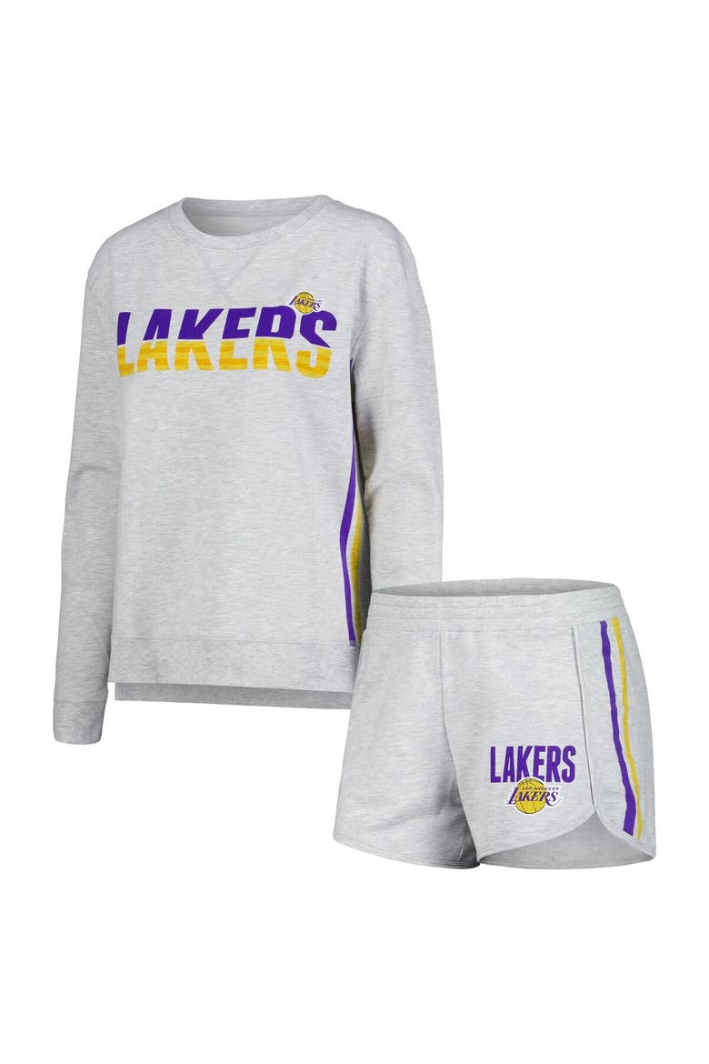 Women's Concepts Sport Gray Los Angeles Lakers Cedar Long Sleeve T-Shirt & Shorts Sleep Set, Main, color, Gray