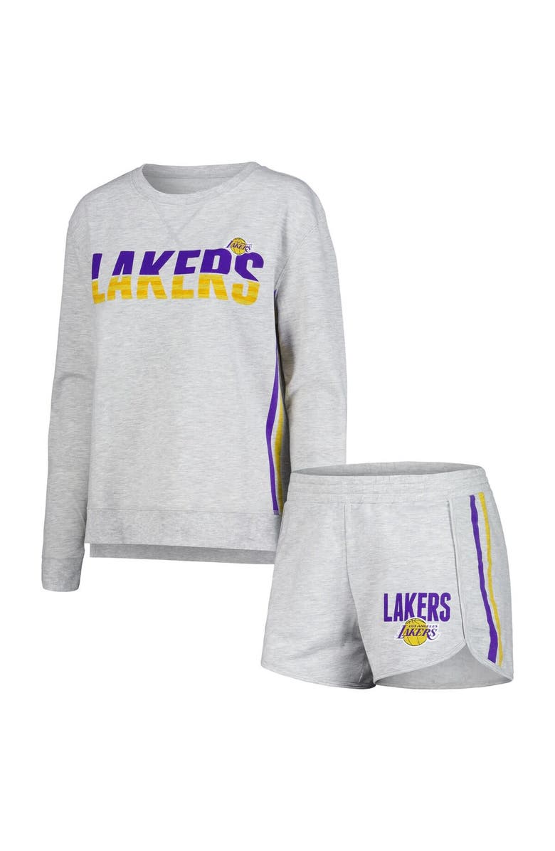 CONCEPTS SPORT Women's Concepts Sport Gray Los Angeles Lakers Cedar Long Sleeve T-Shirt & Shorts Sleep Set, Main, color, Gray