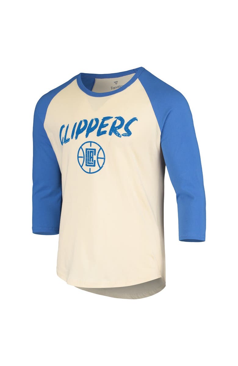 FANATICS Men's Fanatics Branded Kawhi Leonard Cream/Royal LA Clippers Raglan 3/4 Sleeve T-Shirt, Alternate, color, 