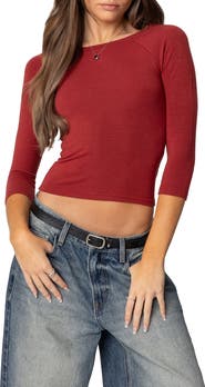 EDIKTED Mary Raglan Sleeve Crop Top