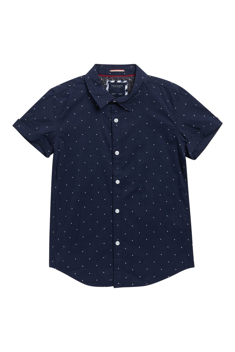 Kids' Polka Dot Short Sleeve Shirt, Main, color, NAVY