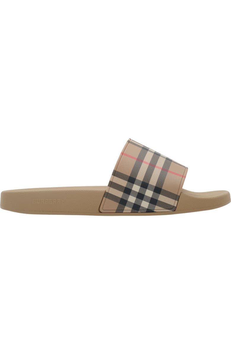 Burberry Check Slides, Main, color, Archive Beige