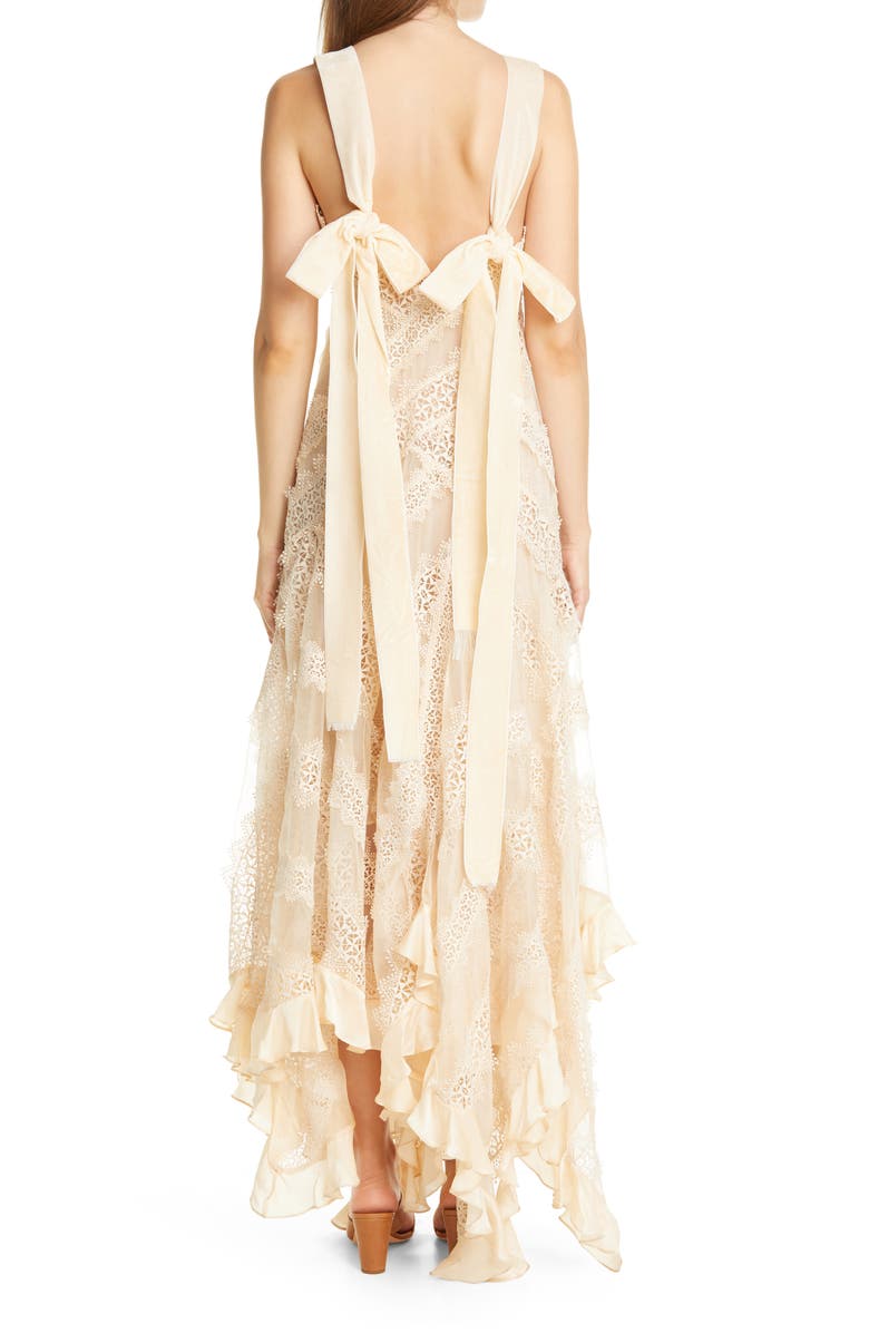 Zimmermann Charm Star Lace & Ruffle Trim Silk Dress, Alternate, color,