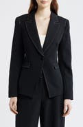 Tahari ASL Topstitch One-Button Blazer