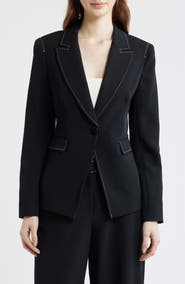 Tahari ASL Topstitch One-Button Blazer